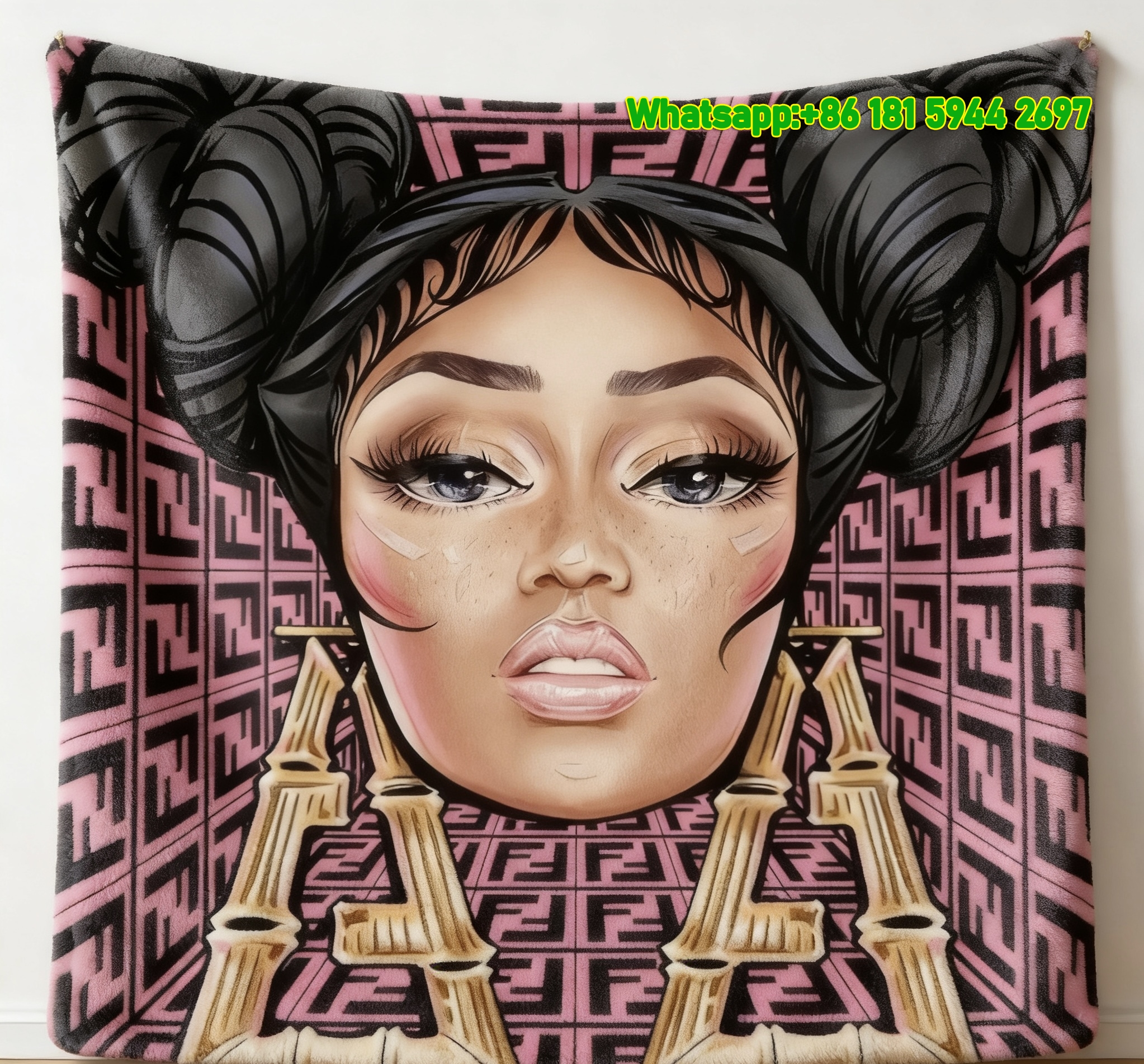 Fendi Fashion Art Print Flannel Throw Blanket for Sofa Bed Wall Decor IMG_9565